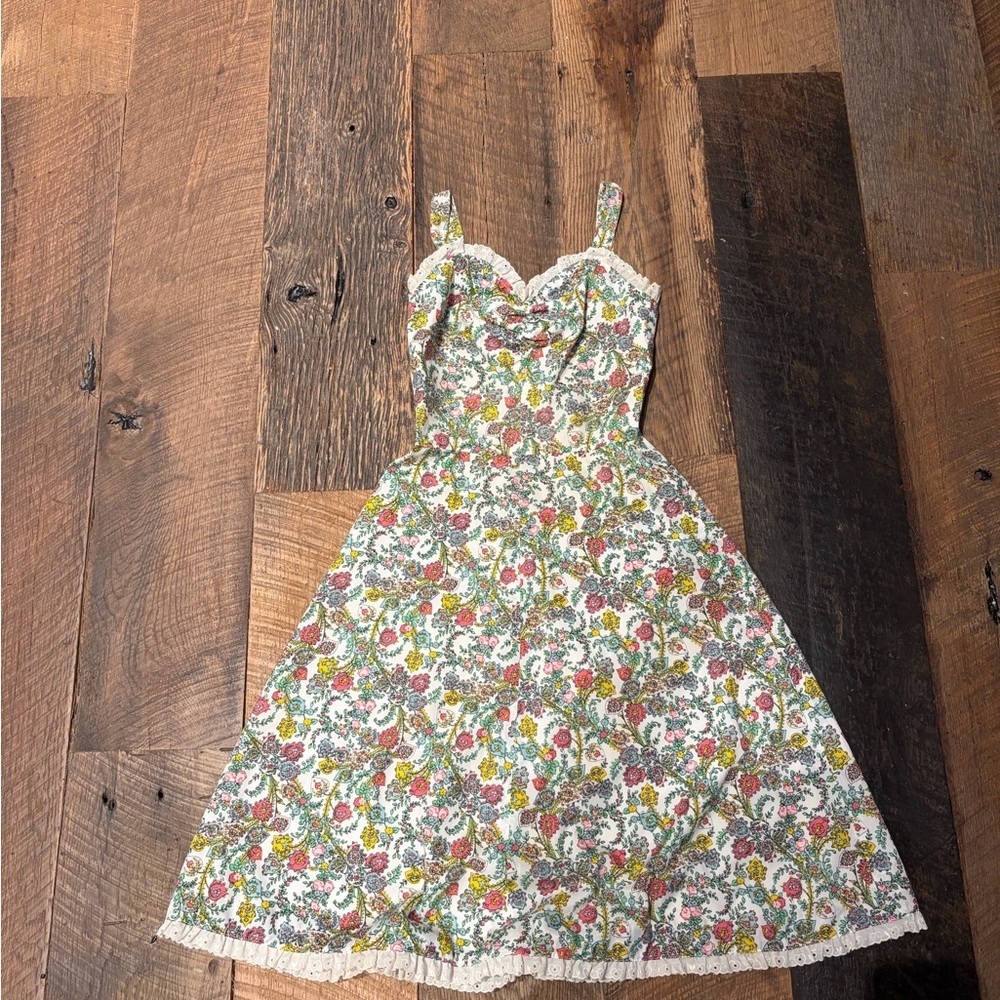 🌸 Handmade Vintage Floral Lace-Trim Sundress | XS
